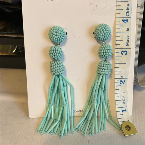 Turquoise Beaded Tassel Earrings - Picture 1 of 1